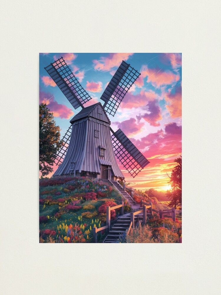 Thumbnail 1 of 3, Photographic Print, Windmill At Sunset designed and sold by Patricks-Art.