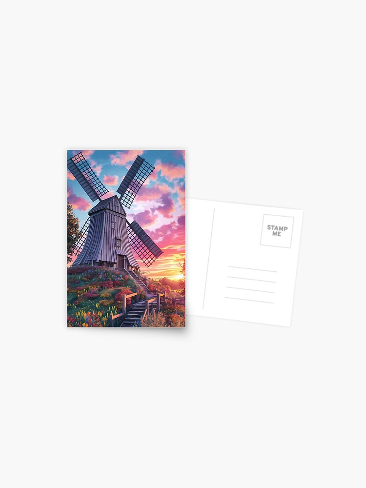 Thumbnail 1 of 2, Postcard, Windmill At Sunset designed and sold by Patricks-Art.