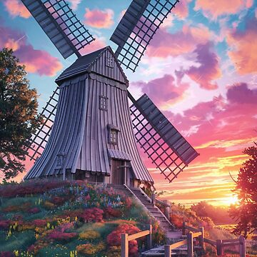 Artwork thumbnail, Windmill At Sunset by Patricks-Art
