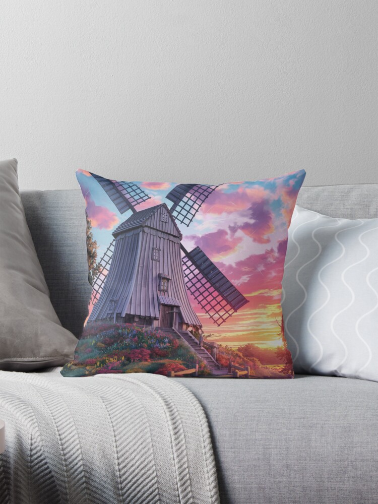 Thumbnail 1 of 4, Pillow, Windmill At Sunset designed and sold by Patricks-Art.