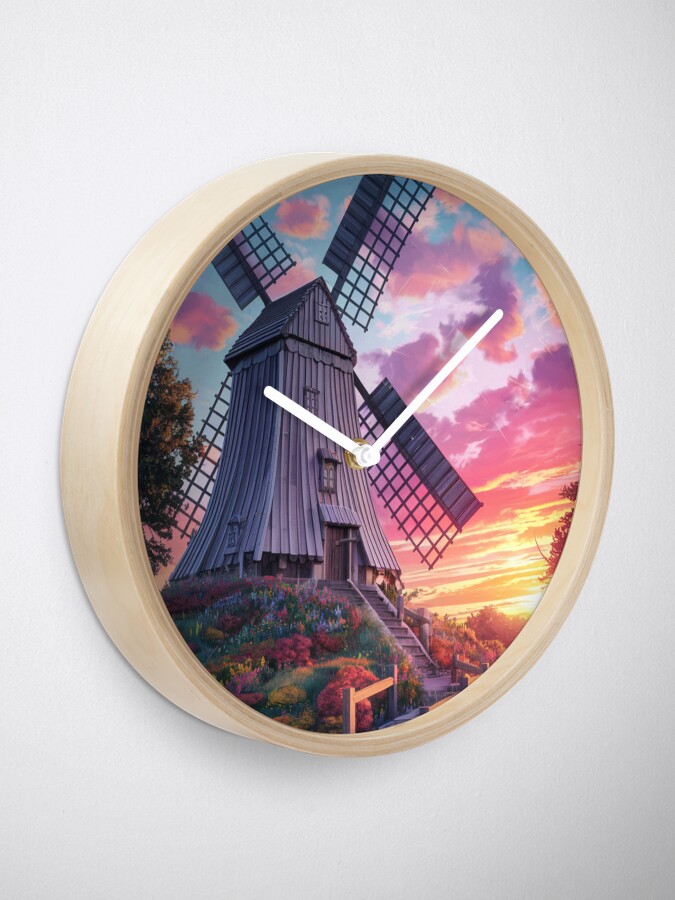 Thumbnail 1 of 4, Clock, Windmill At Sunset designed and sold by Patricks-Art.