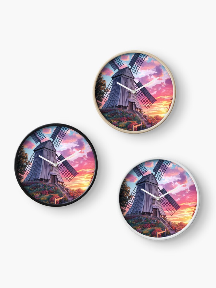 Thumbnail 3 of 4, Clock, Windmill At Sunset designed and sold by Patricks-Art.