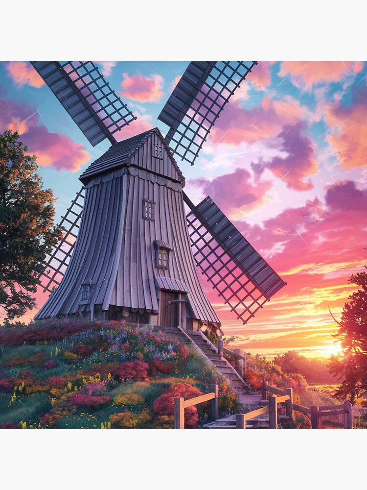 Thumbnail 4 of 4, Clock, Windmill At Sunset designed and sold by Patricks-Art.