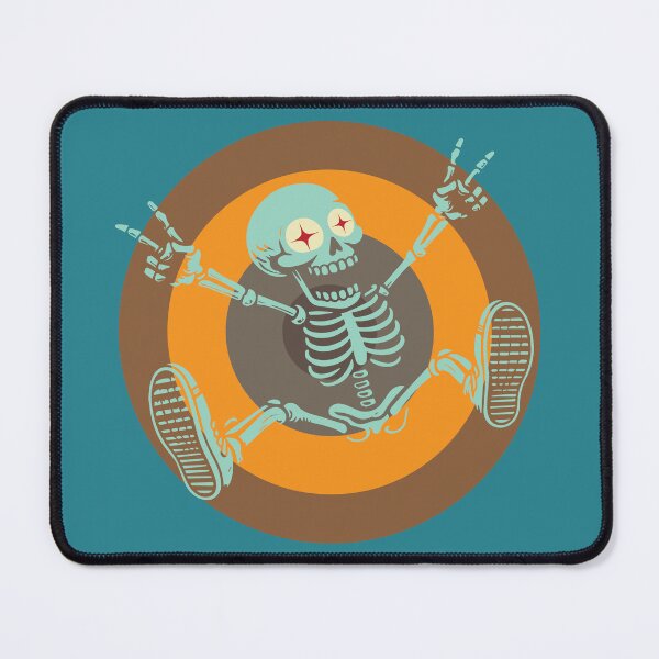 Item preview, Skeleton leaping for joy in front of coloured circles designed and sold by KoandZo.