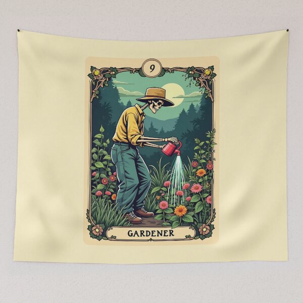 Item preview, Gardener Tarot Card Funny Skeleton and Plants designed and sold by InkCraftHouse.