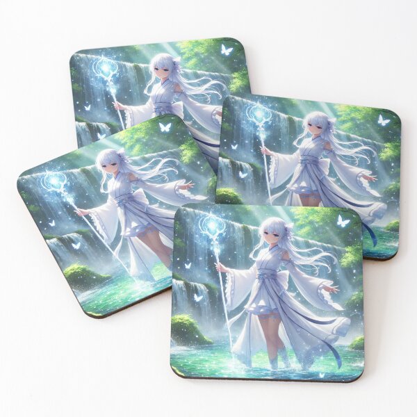 Item preview, Graceful Anime Priestess by Waterfalls | Magical Fantasy Art Print designed and sold by Chocobo Charm Emporium.
