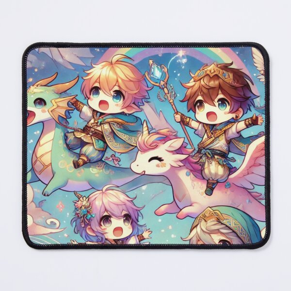 Item preview, Chibi Adventurers on Magical Creatures | Whimsical Fantasy Art Print designed and sold by Chocobo Charm Emporium.