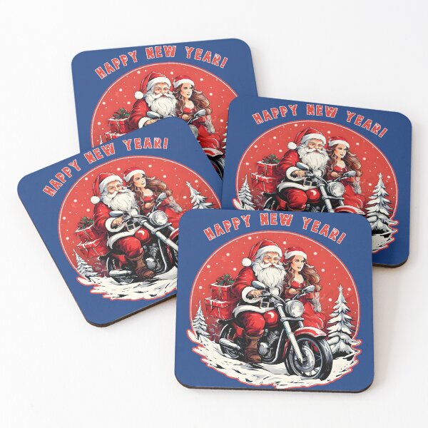 Item preview, Happy New year! Santa Claus and Snow Maiden on a motorcycle, red designed and sold by orthodox-icon.