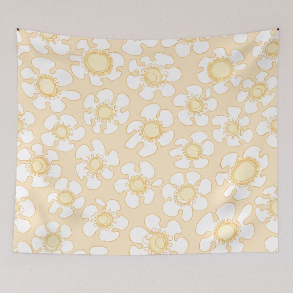 Item preview, Butter Yellow and White Hand Drawn Single Line Flowers Pattern designed and sold by schorrnuff.