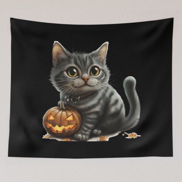 Item preview, Cute Kitten with Pumpkin for Halloween. designed and sold by Kyumi12.