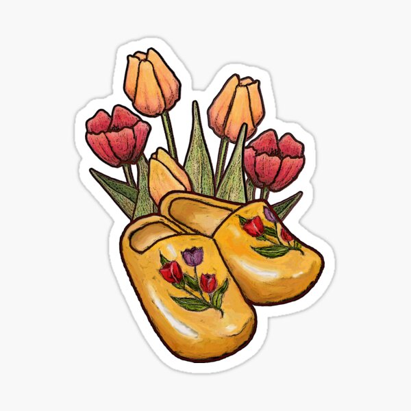 Item preview, Dutch Wooden Shoes, Klompen, with Tulips, Flowers, Holland, Illustration designed and sold by JoyfulWhimsy.