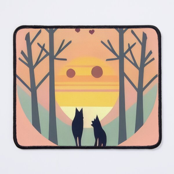 Item preview, Romantic Wolf Silhouettes at Sunset – Minimalist Nature Scene Art Print designed and sold by Pastel-Pulse.