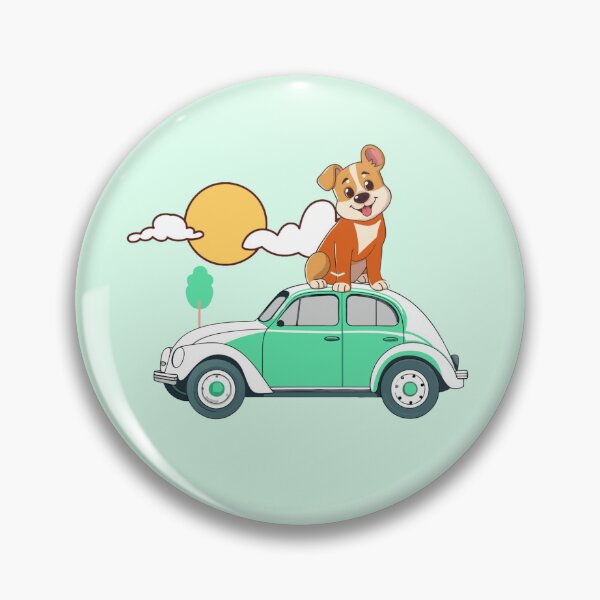 Item preview, Cute Light Green Car with an Adorable Orange and Brown Dog on Top designed and sold by nada-art.