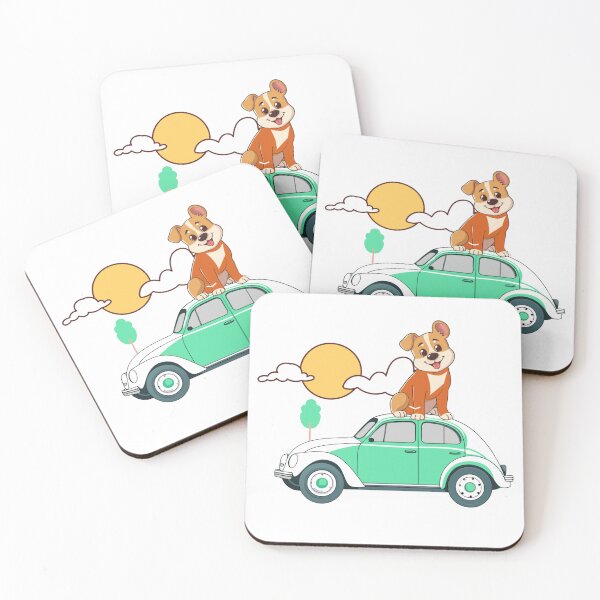 Item preview, Cute Light Green Car with an Adorable Orange and Brown Dog on Top designed and sold by nada-art.