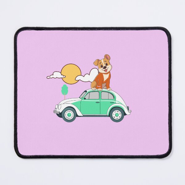 Item preview, Cute Light Green Car with an Adorable Orange and Brown Dog on Top designed and sold by nada-art.