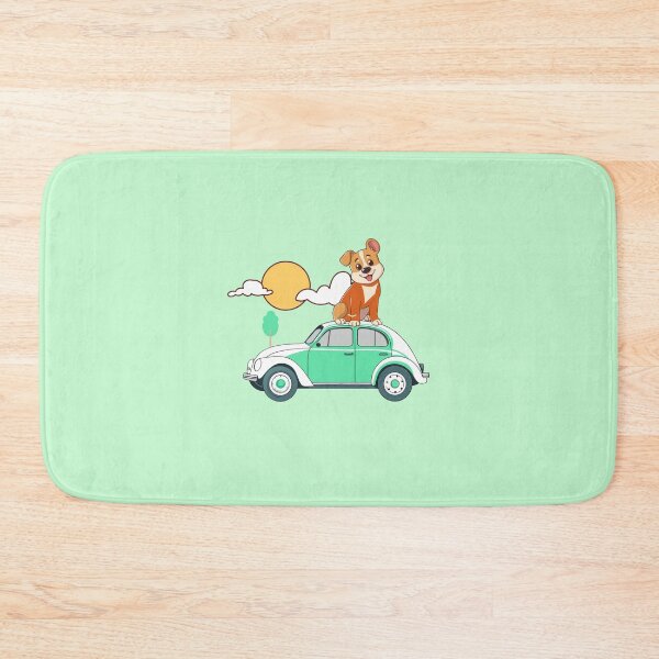 Item preview, Cute Light Green Car with an Adorable Orange and Brown Dog on Top designed and sold by nada-art.