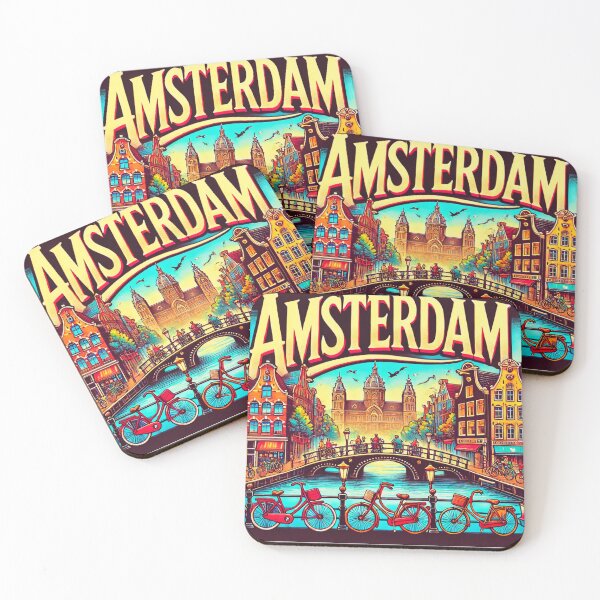 Item preview, Amsterdam Cityscape – Vibrant Illustration with Bold Text designed and sold by batacharly.