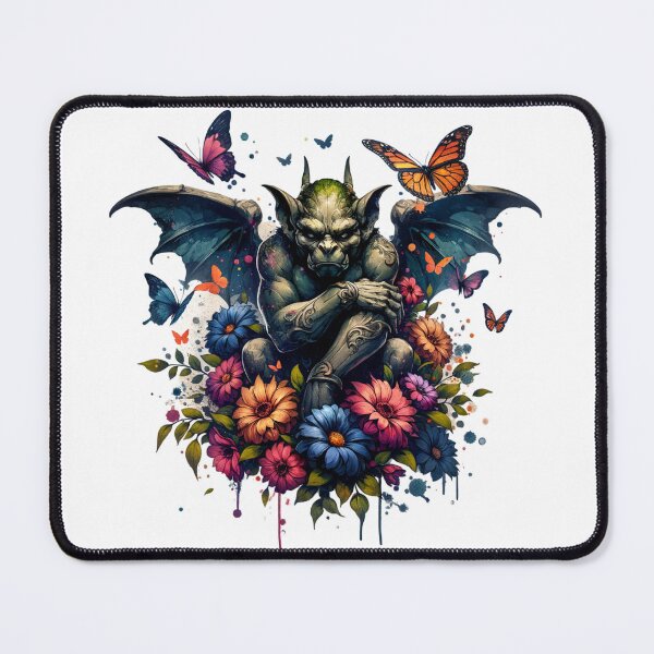 Item preview, Floral Butterfly Gargoyle Fantasy Watercolor Art designed and sold by TessaraDesigns.