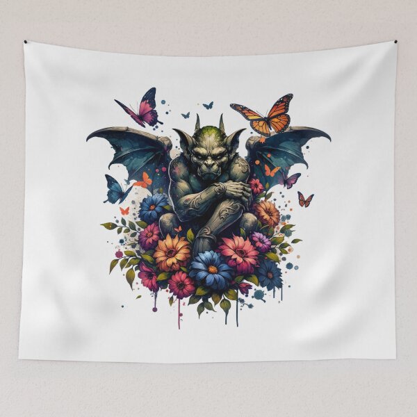 Item preview, Floral Butterfly Gargoyle Fantasy Watercolor Art designed and sold by TessaraDesigns.