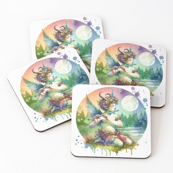 Item preview, Magical Faun Playing Flute Fantasy Watercolor Art designed and sold by TessaraDesigns.