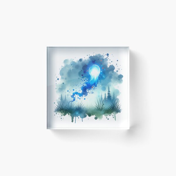 Item preview, Mystical Blue Will-o’-the-Wisp Watercolor Art designed and sold by TessaraDesigns.