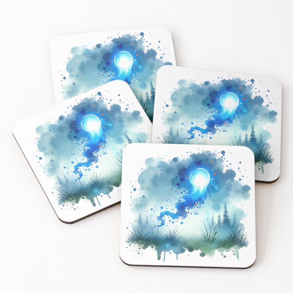 Item preview, Mystical Blue Will-o’-the-Wisp Watercolor Art designed and sold by TessaraDesigns.