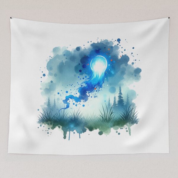 Item preview, Mystical Blue Will-o’-the-Wisp Watercolor Art designed and sold by TessaraDesigns.
