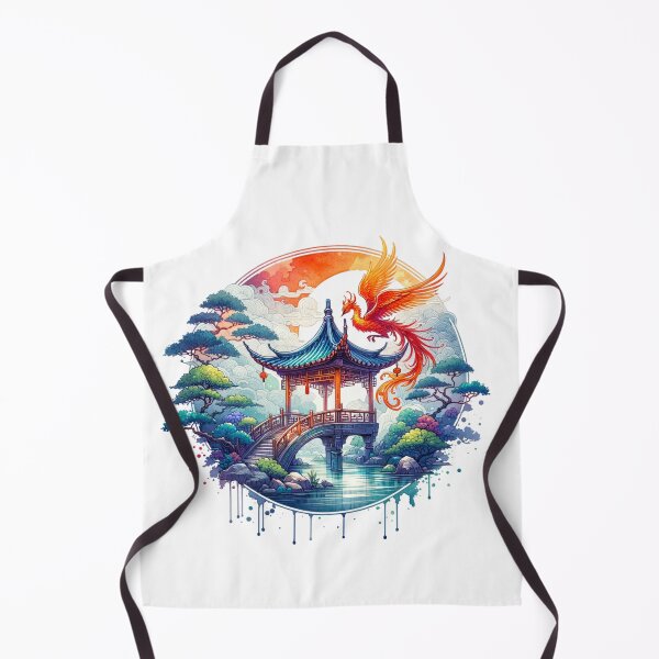 Item preview, Mystical Phoenix Above Tranquil Pagoda designed and sold by TessaraDesigns.