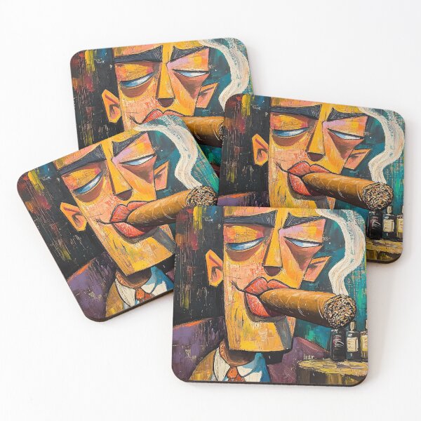 Item preview, Cigar Aficionado Smoking a Large Cigar with Vibrant Abstract Colors and Expressive Comic Mood designed and sold by OlfactoART Studio.