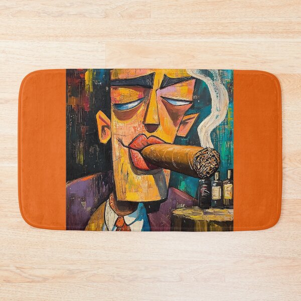 Item preview, Cigar Aficionado Smoking a Large Cigar with Vibrant Abstract Colors and Expressive Comic Mood designed and sold by OlfactoART Studio.