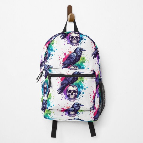 Item preview, Raven Perched on Skull with Vibrant Background designed and sold by TessaraDesigns.