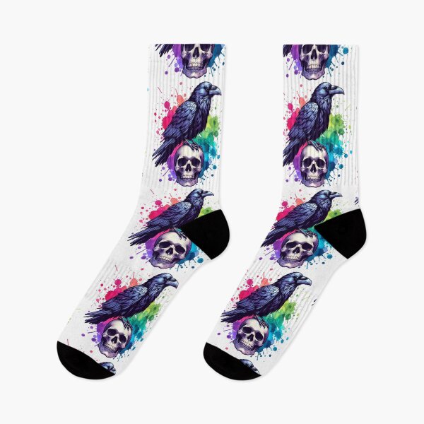 Item preview, Raven Perched on Skull with Vibrant Background designed and sold by TessaraDesigns.