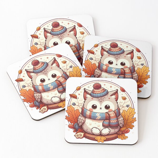 Item preview, Cute owl whit autumn leaves and cozy scarf designed and sold by BigBlueArt.