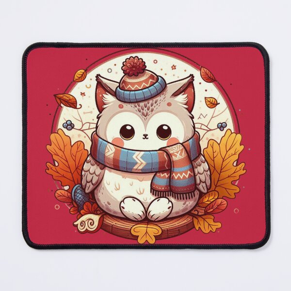 Item preview, Cute owl whit autumn leaves and cozy scarf designed and sold by BigBlueArt.