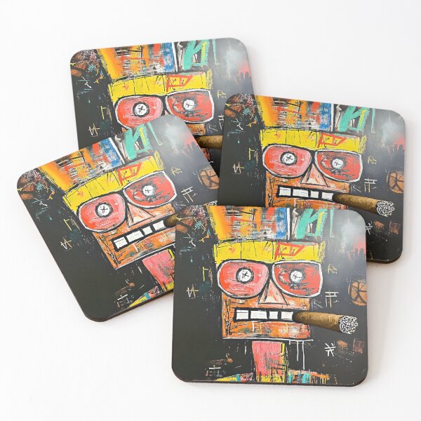 Item preview, Neo-expressionism Graffiti Style Colorful Abstract Face with Wide Eyes and Large Cigar in Dynamic Composition designed and sold by OlfactoART Studio.