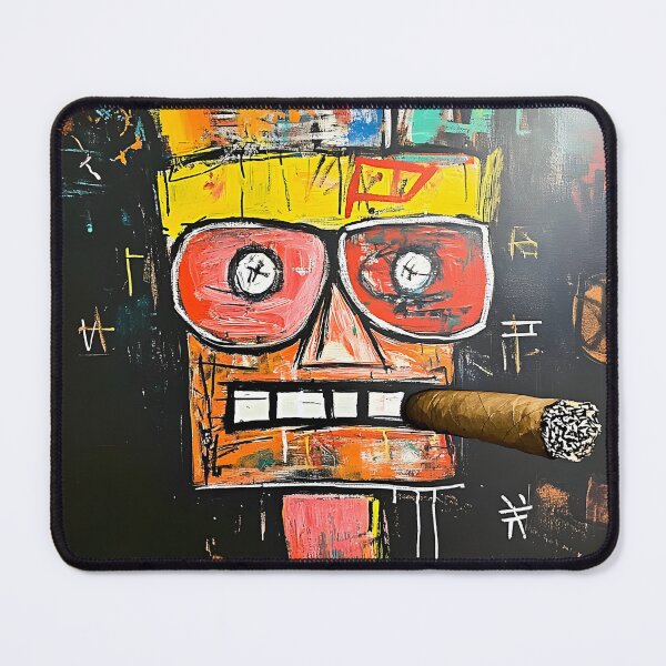 Item preview, Neo-expressionism Graffiti Style Colorful Abstract Face with Wide Eyes and Large Cigar in Dynamic Composition designed and sold by OlfactoART Studio.
