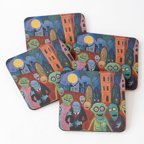 Item preview,  Downtown where the ghosts, ghouls and goblins hang out expressionist art painting designed and sold by Vintage Designs +.