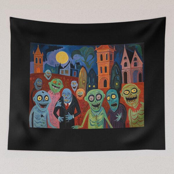 Item preview,  Downtown where the ghosts, ghouls and goblins hang out expressionist art painting designed and sold by Vintage Designs +.