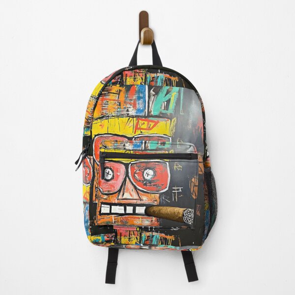 Item preview, Neo-expressionism Graffiti Style Colorful Abstract Face with Wide Eyes and Large Cigar in Dynamic Composition designed and sold by OlfactoART Studio.