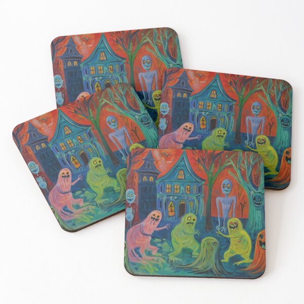 Item preview,  Downtown where the ghosts, ghouls and goblins hang out expressionist art painting designed and sold by Vintage Designs +.