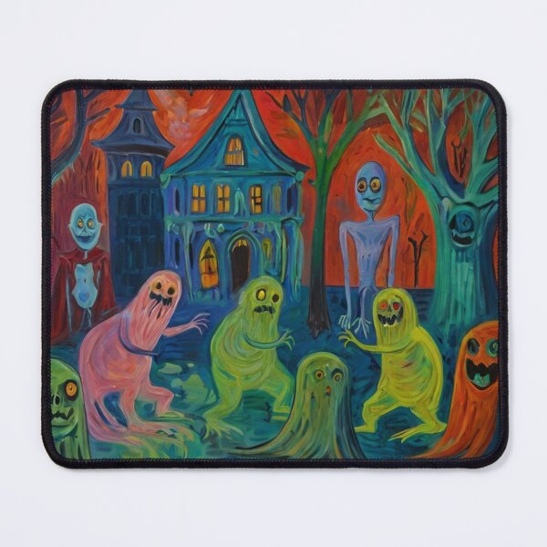 Item preview, Downtown where the ghosts, ghouls and goblins hang out expressionist art painting designed and sold by Vintage Designs +.