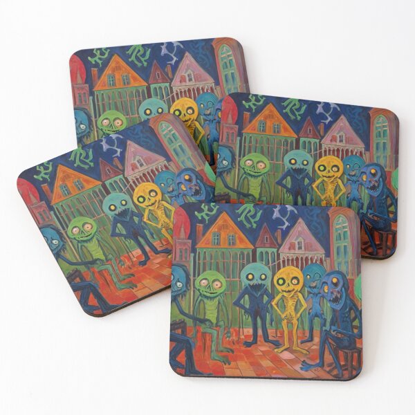 Item preview,  Downtown where the ghosts, ghouls and goblins hang out expressionist art painting designed and sold by Vintage Designs +.