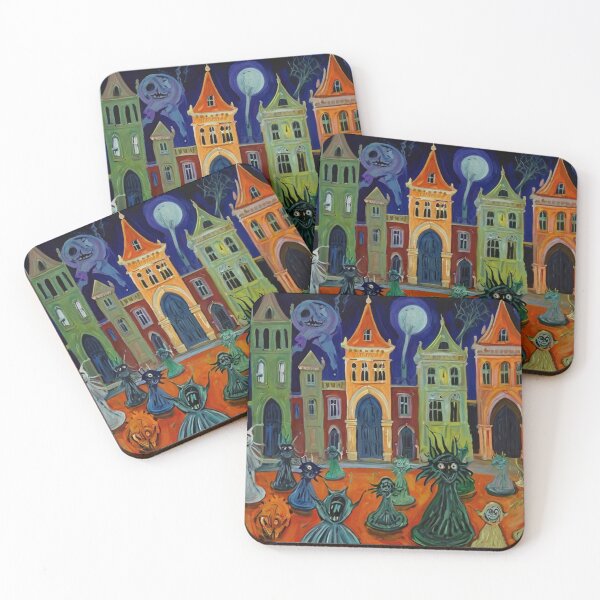Item preview, Downtown where the ghosts, ghouls and goblins hang out expressionist art painting designed and sold by Vintage Designs +.