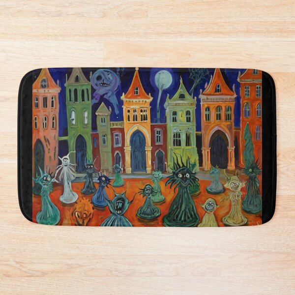 Item preview, Downtown where the ghosts, ghouls and goblins hang out expressionist art painting designed and sold by Vintage Designs +.