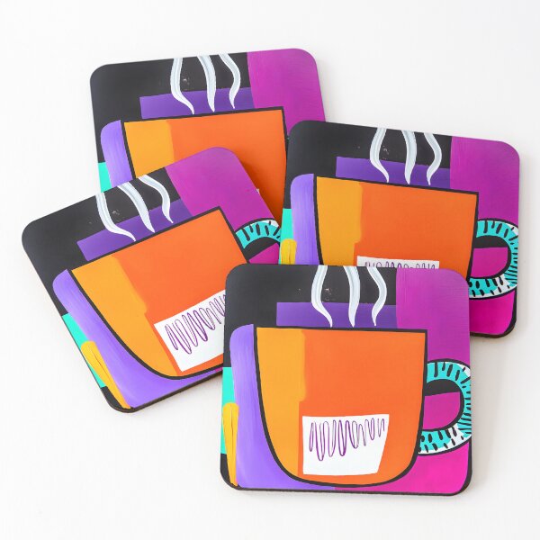 Item preview, Vibrant Orange Coffee Mug with Rising Steam Against Bold Geometric Shapes in Purple, Pink, and Blue Abstract Art designed and sold by OlfactoART Studio.