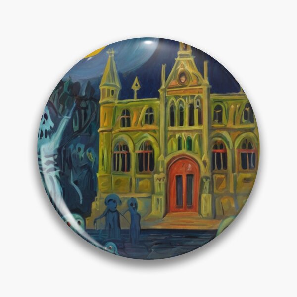 Item preview, Downtown where the ghosts, ghouls and goblins hang out expressionist art painting designed and sold by Vintage Designs +.