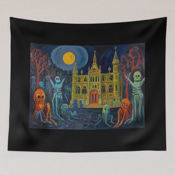 Item preview, Downtown where the ghosts, ghouls and goblins hang out expressionist art painting designed and sold by Vintage Designs +.