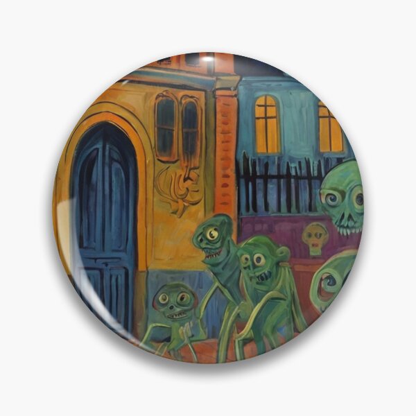 Item preview, Downtown where the ghosts, ghouls and goblins hang out expressionist art painting designed and sold by Vintage Designs +.