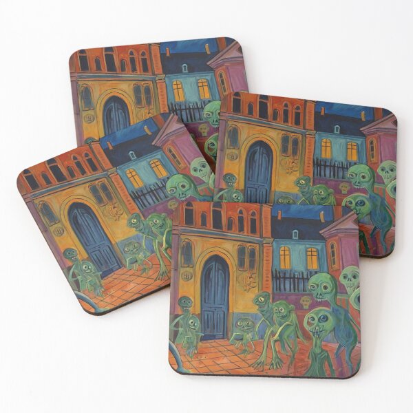 Item preview, Downtown where the ghosts, ghouls and goblins hang out expressionist art painting designed and sold by Vintage Designs +.