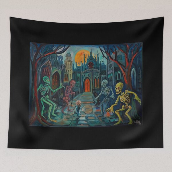 Item preview,  Downtown where the ghosts, ghouls and goblins hang out expressionist art painting designed and sold by Vintage Designs +.
